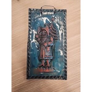 Old World Santa With Tree Hand Made Hanging Terra‎ Cotta Tile 7.5x4 Inches